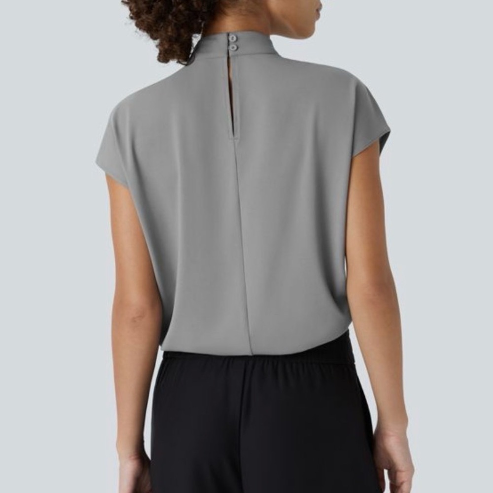 HALARA Women’s Stand Collar Back Cap Sleeve Work Blouse Gray XL - Picture 3 of 13